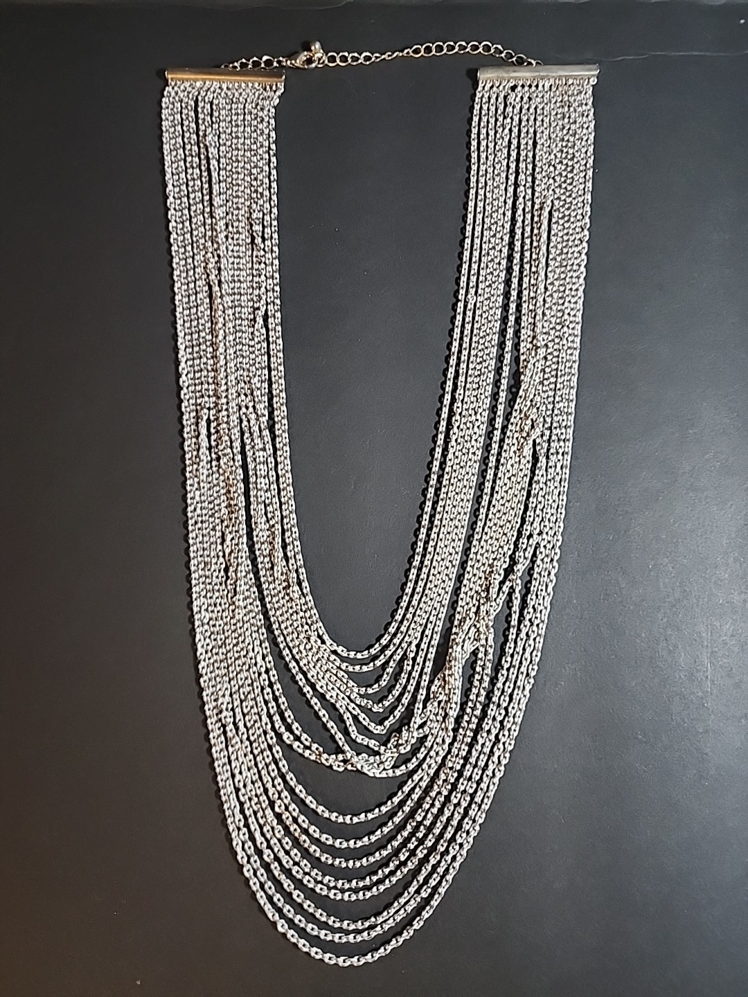 White And Gold Tone Multi Chain Fashion Necklace