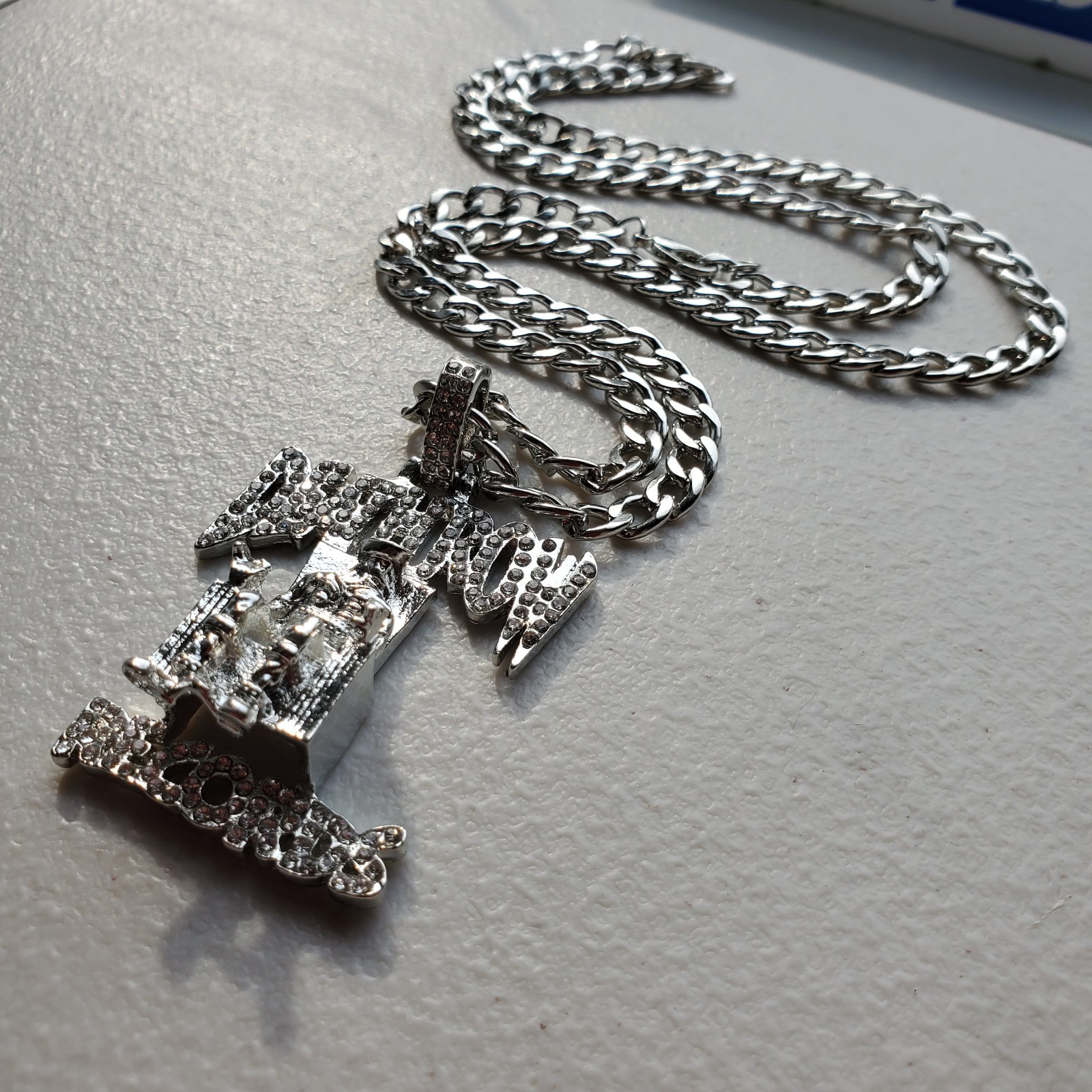 DEATH ROW Silver Color Cuban Link Chain Necklace with Pendant. US Seller