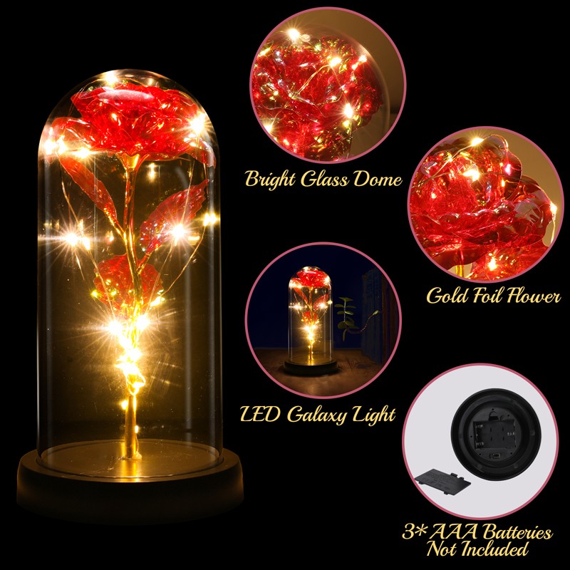 Enchanted Eternal Rose Flower In Glass Dome LED Light Valentine’s Day Gift +Box
