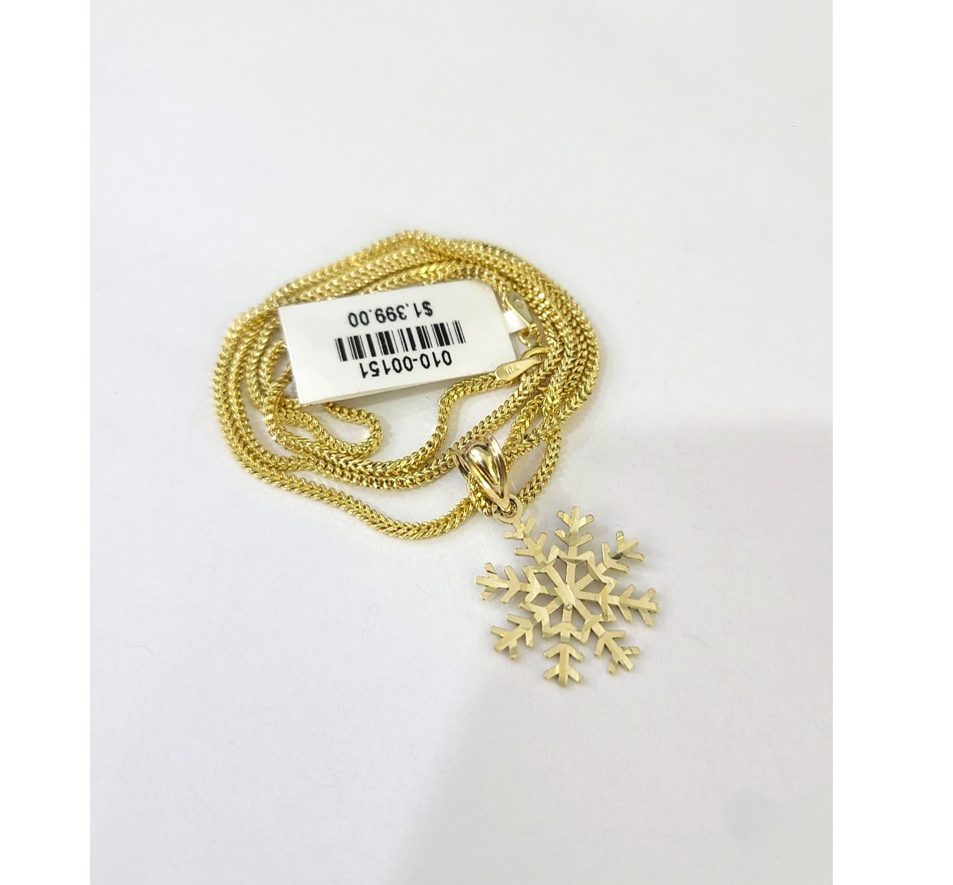 10K Yellow Gold Franco Chain Snowflake Pendant 1mm 16 18 20 22 24 Women Men