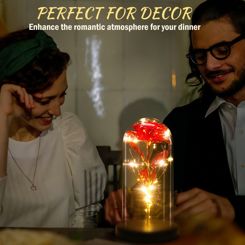 Enchanted Eternal Rose Flower In Glass Dome LED Light Valentine’s Day Gift +Box