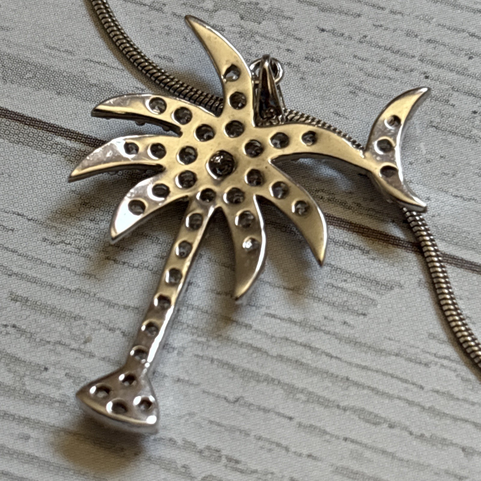 925 Sterling Silver CZ Palm Tree Pendant Necklace Tropical Beach Jewelry