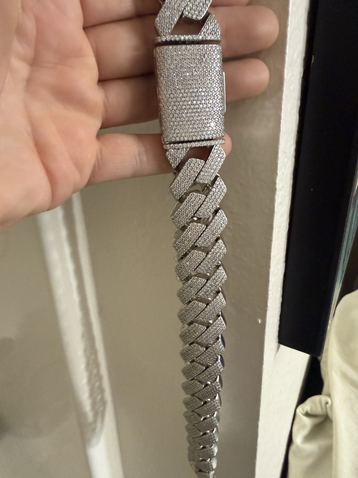 1.3 LB Sterling Silver Cuban Link Chain Necklace Pavé VS Moissenite w Bracelet