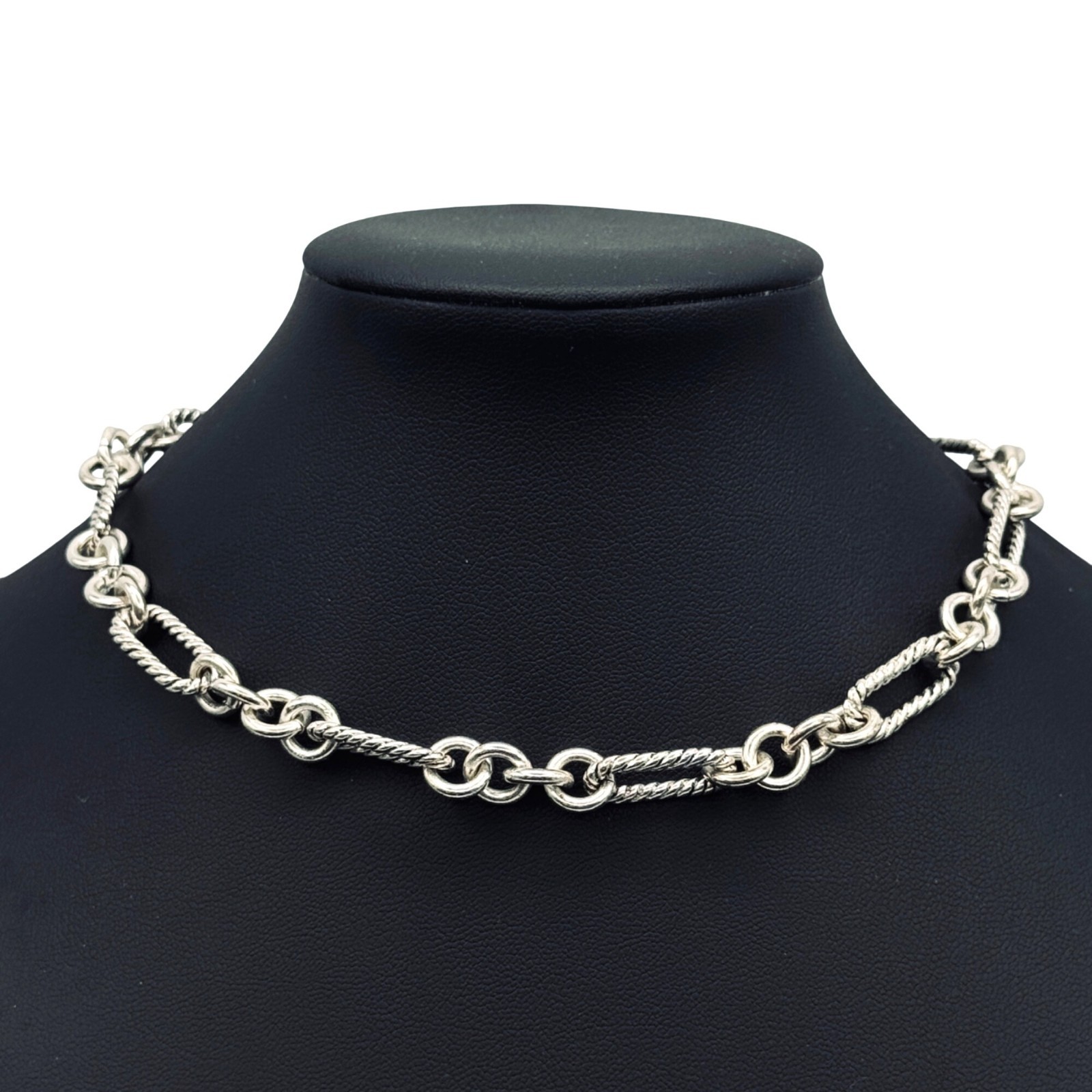 Cable Chain Choker Necklace Silver Tone Links Toggle Clasp 14″
