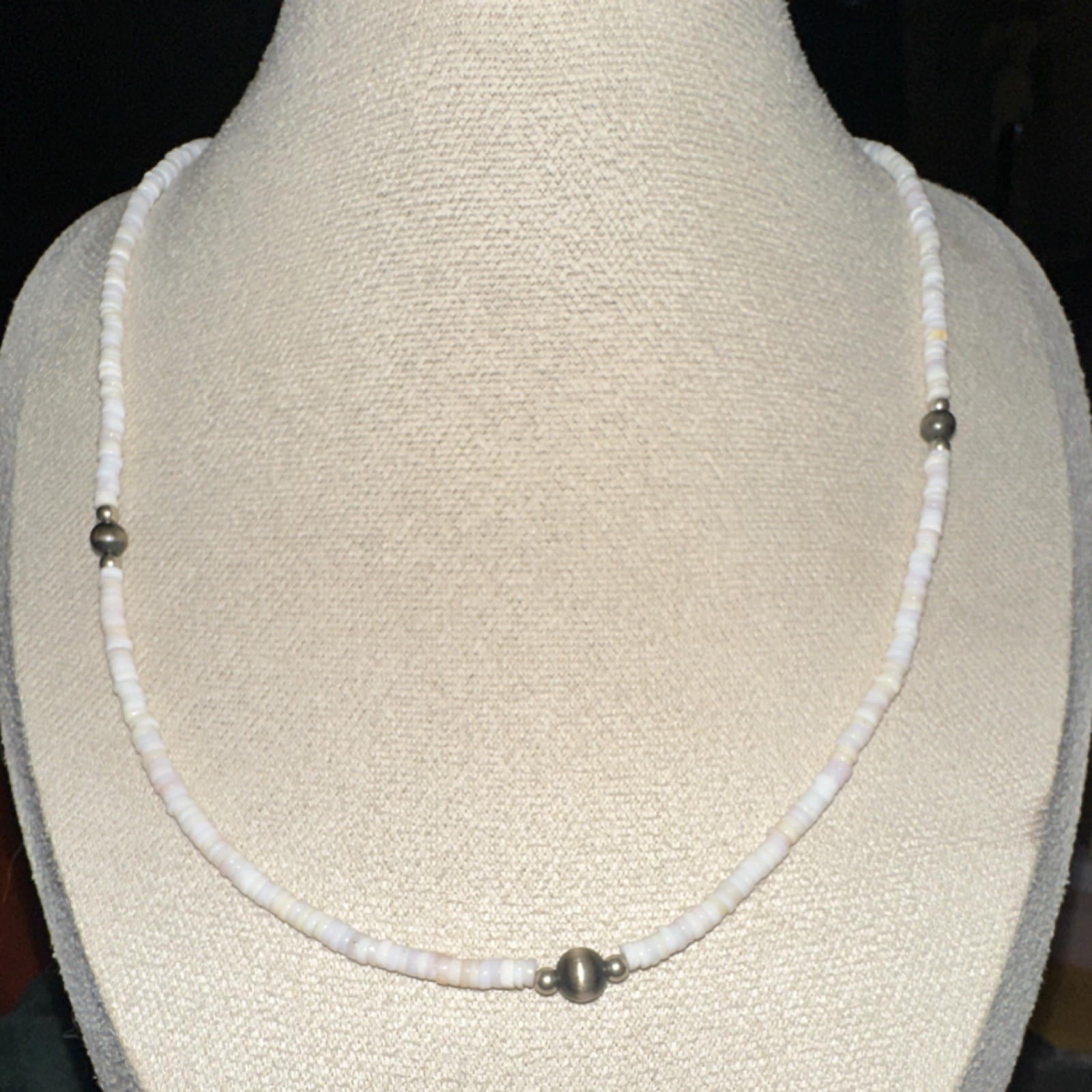 Pink Conch Shell Beaded Necklace With Sterling Silver Beads and Saucers