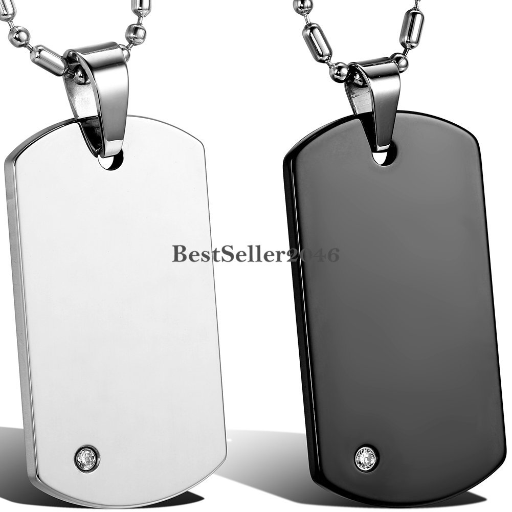 Men Boys Polished Tungsten Carbide Dog Tag Pendant Stainless Steel Necklace 22″