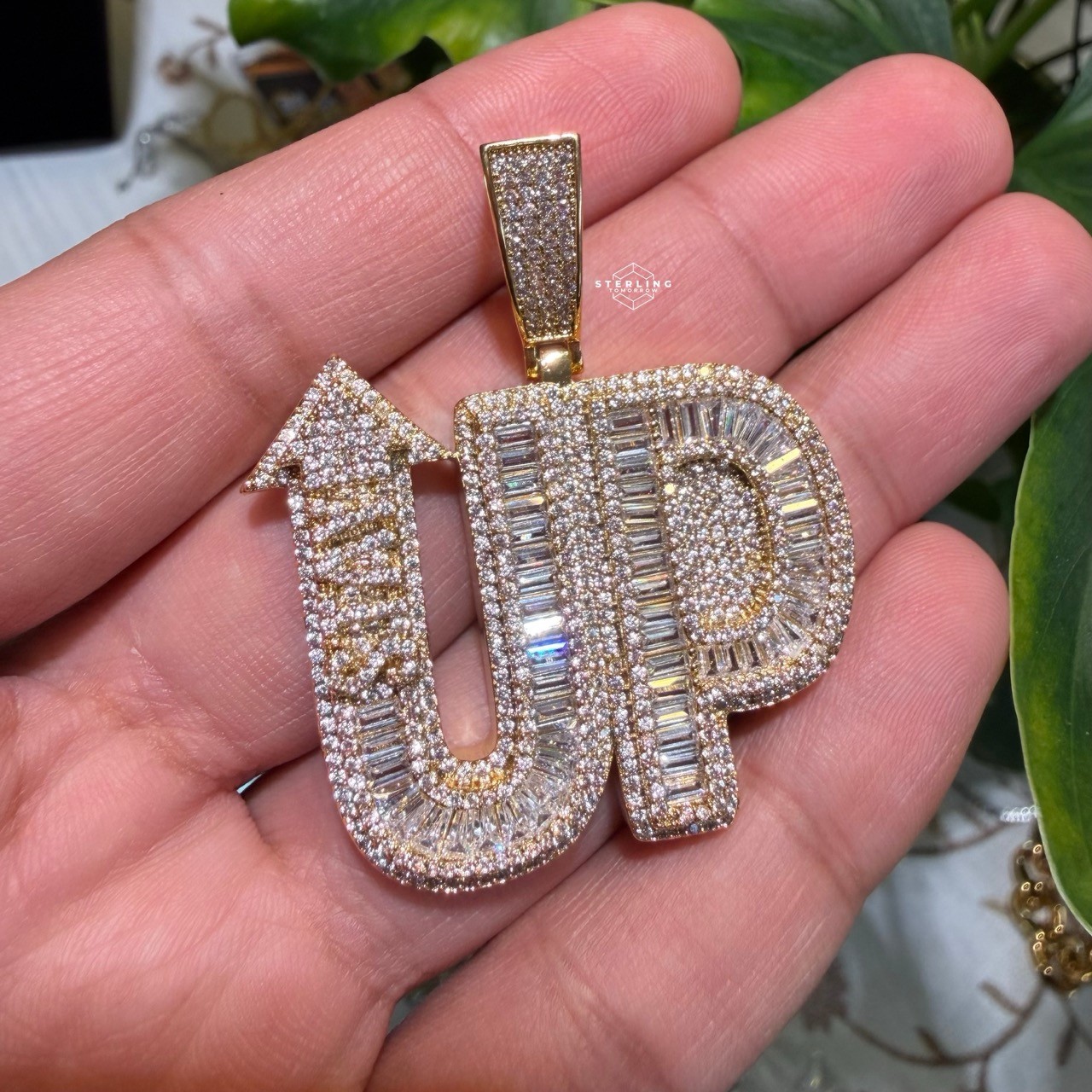 14k Gold Plated STAY UP Word Pendant Streetwear Bling AntiTarnish Rope Chain