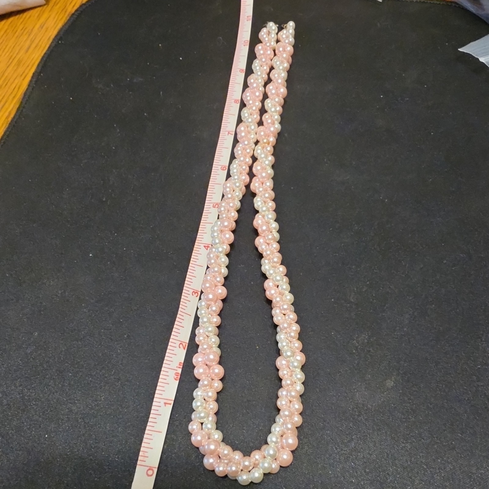 Vintage Pink White Twisted Pearl Torsade Necklace Multi Strand Rope Costume
