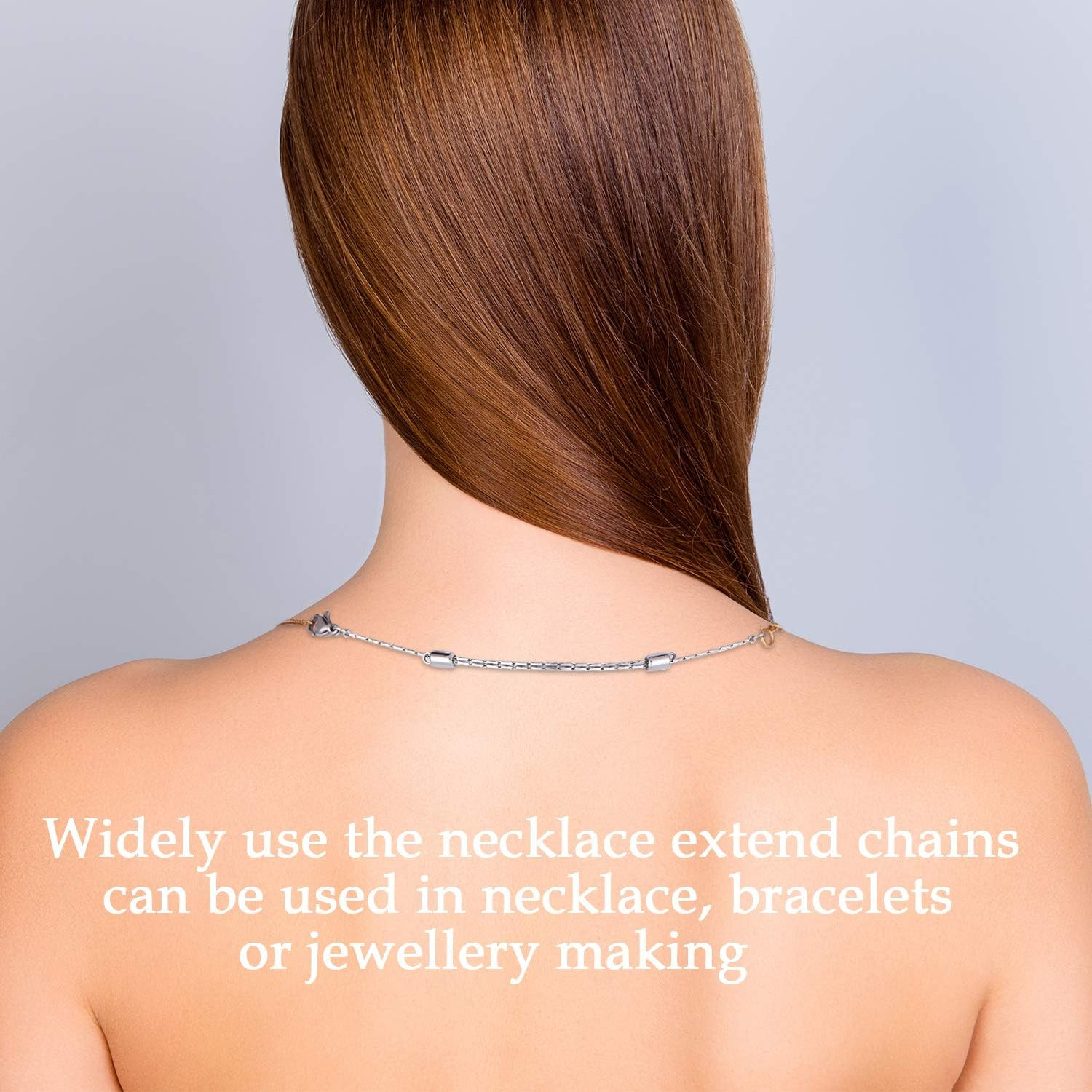 Hicarer 5 Pcs Stainless Steel Necklace Extender Chain Adjustable Silver Necklace