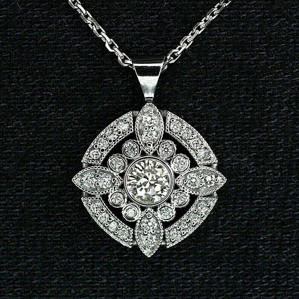 2.00 Ct Round Cut Diamond VVS1/D Pendant With Free Chain 14K White Gold Finish