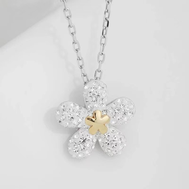 Swarovski Elements Crystal Tough Flower Necklace & Earrings, Chic Floral Jewelry