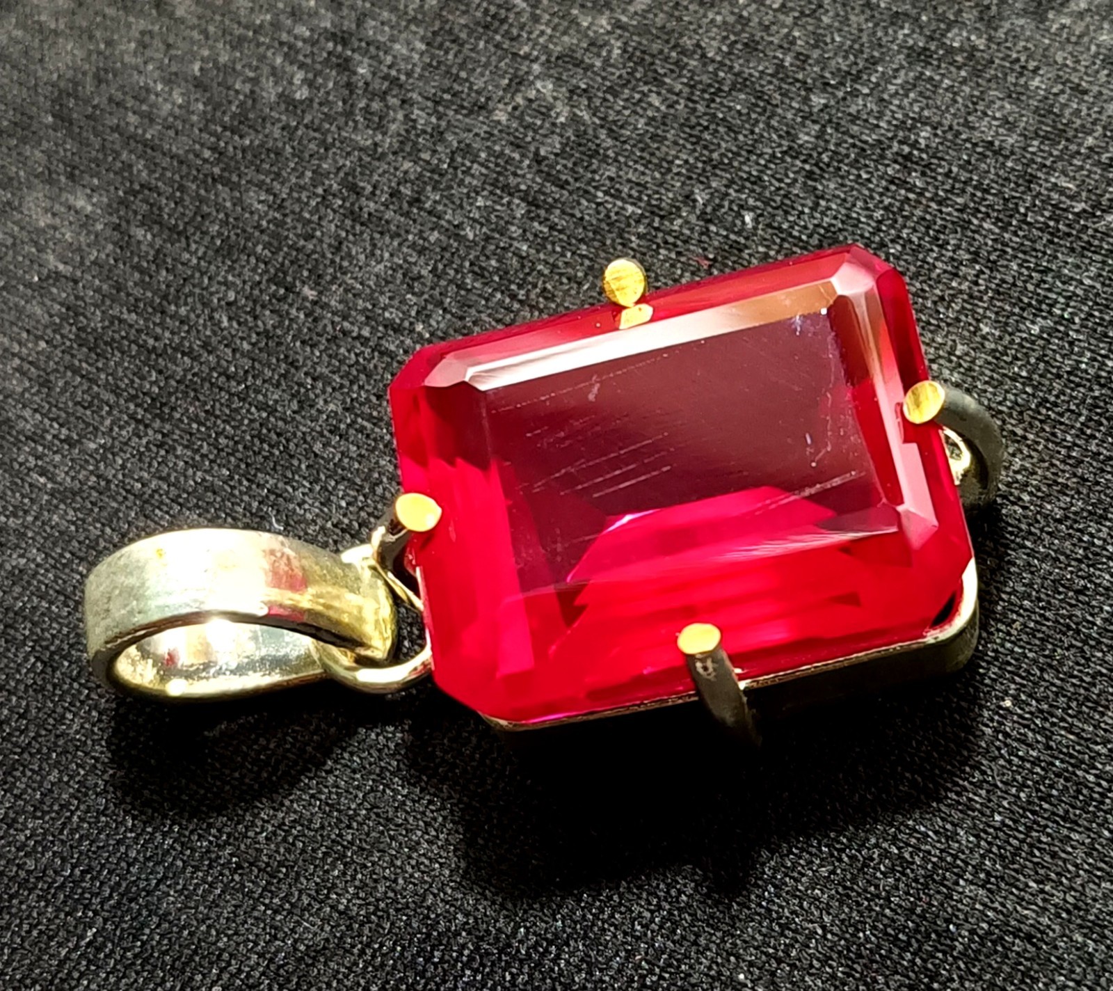 Natural Certified Red Ruby 45.20 Ct Emerald Cut Loose Gemstone Silver Pendant