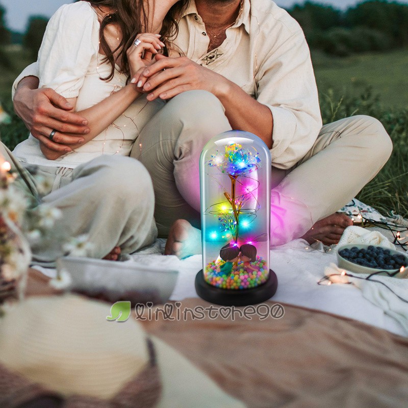Enchanted Eternal Rose Flower In Glass Dome LED Light Valentine’s Day Gift +Box