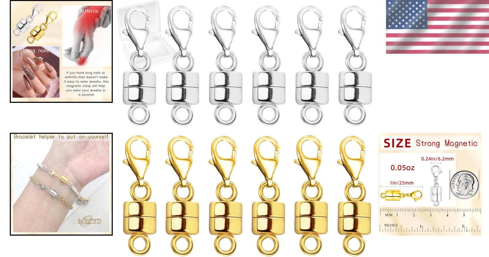 Versatile 14K Gold & Silver Magnetic Clasps for Necklaces & Bracelets – 12PCS