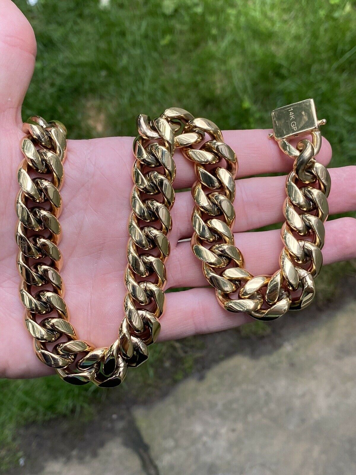 18mm Kilo Chain Solid 14k Yellow Gold Plated SS Miami Cuban Necklace Choker
