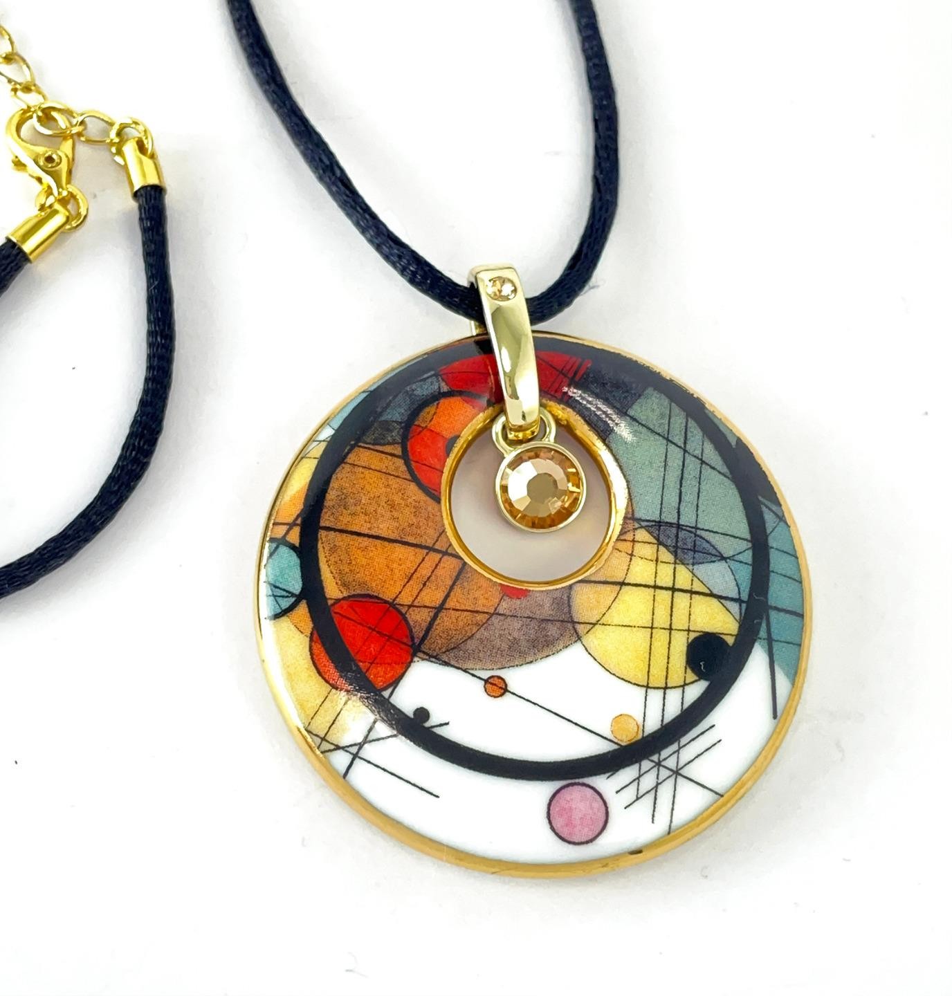 VINTAGE GOEBEL ARTIS ORBIS KANDINSKY PORCELAIN ART PENDANT NECKLACE GERMANY