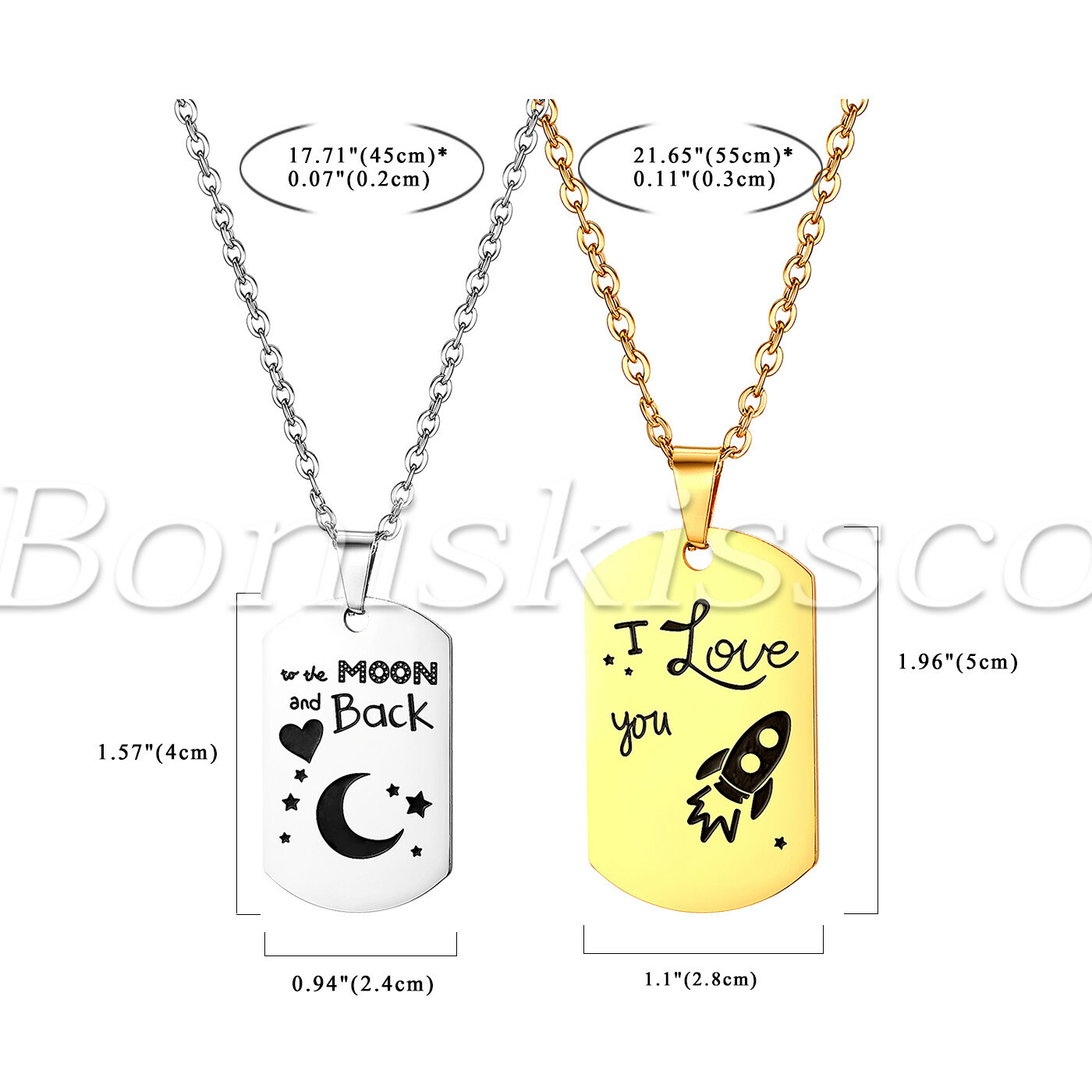 2pcs Couples Stainless Steel Matching Pendant Necklaces For Valentine’s Day Gift