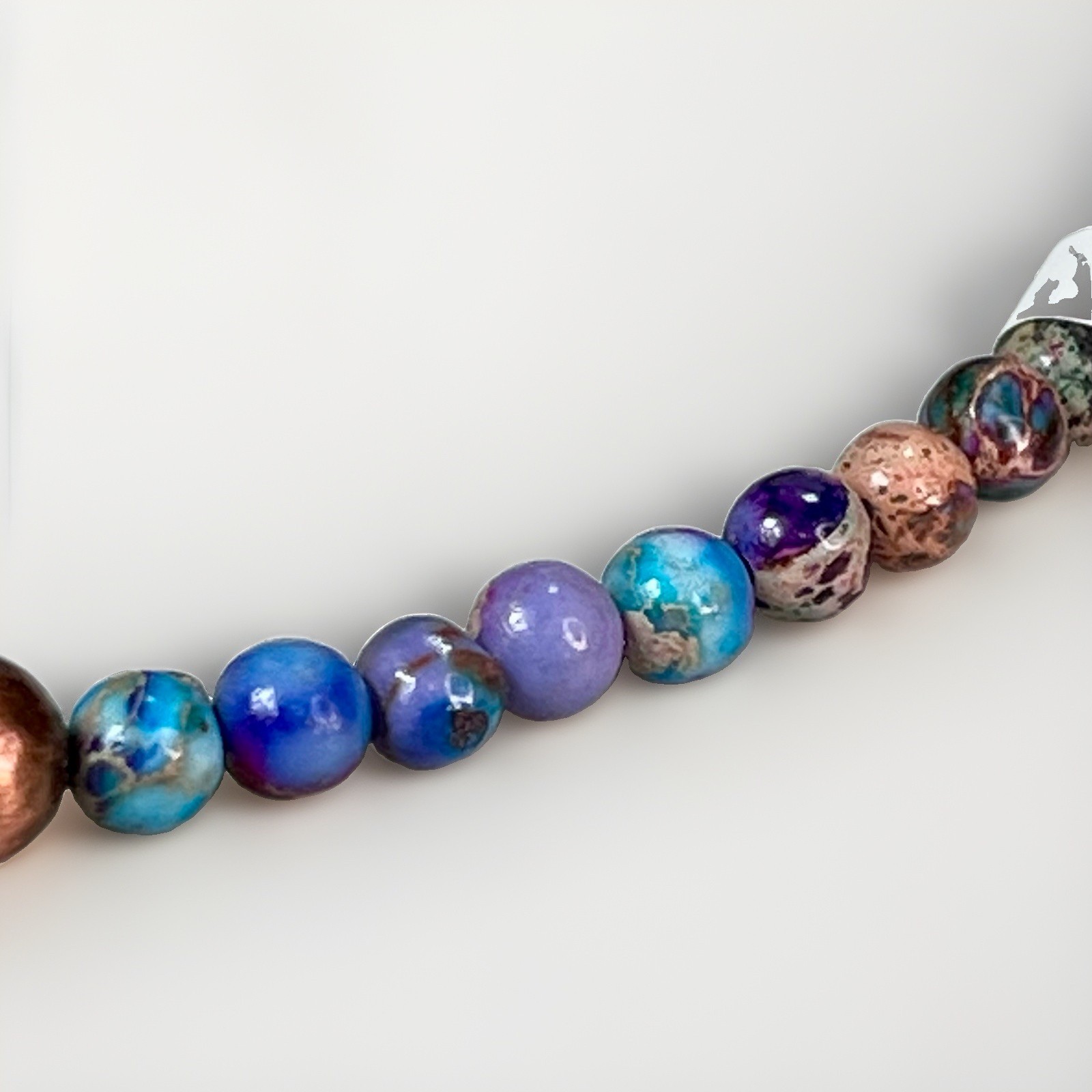 Sea Sediment Jasper Beaded Copper Barrel Bead Necklace Round Multicolor- 15 in