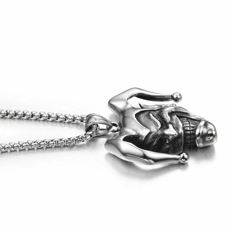 Mens Stainless Steel Punk Boys Joker Clown Pendant Necklace Jewelry Chain Gift