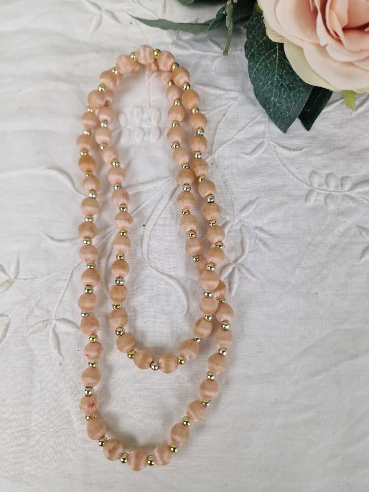 Vintage Satin Silk Thread Long Pale Pink Beads 1940-1970’s
