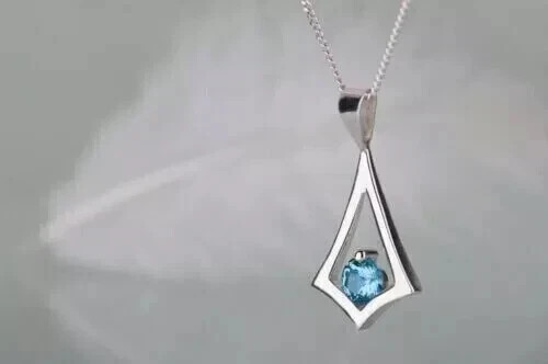 1Ct Simulated Blue Topaz Beauty Fancys Pendant 14K White Gold Plated Round Cut