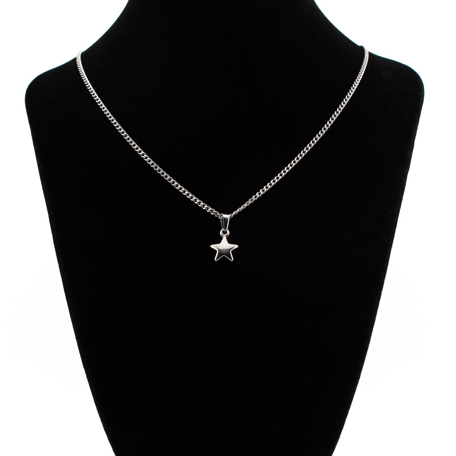 Silver Star Necklace Women Stainless Steel Pendant Cuban Link Chain 16-22″