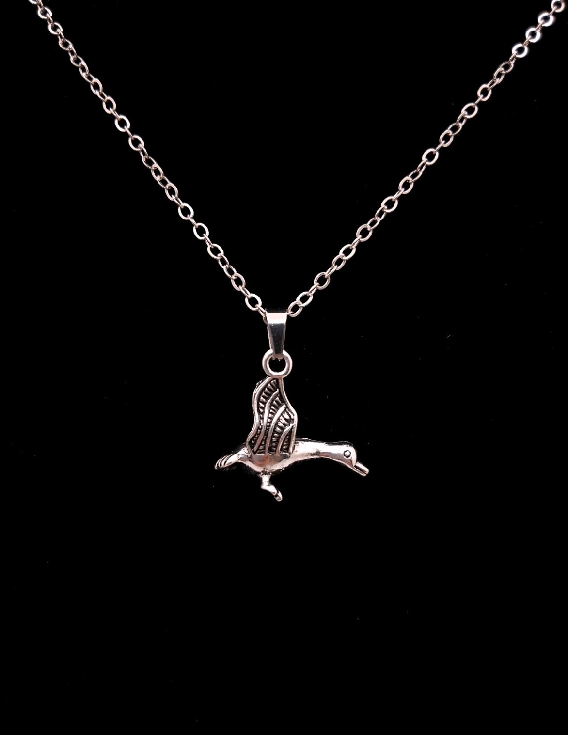 Goose Bird 3D Pendant Necklace Waterfowl Nature Wildlife Antique Silvery Toned