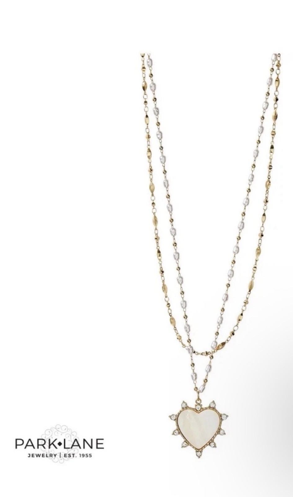 Park Lane Esme 2 In 1 Necklace Set Mother Of Pearl Heart CZ Bead Chain BNWT