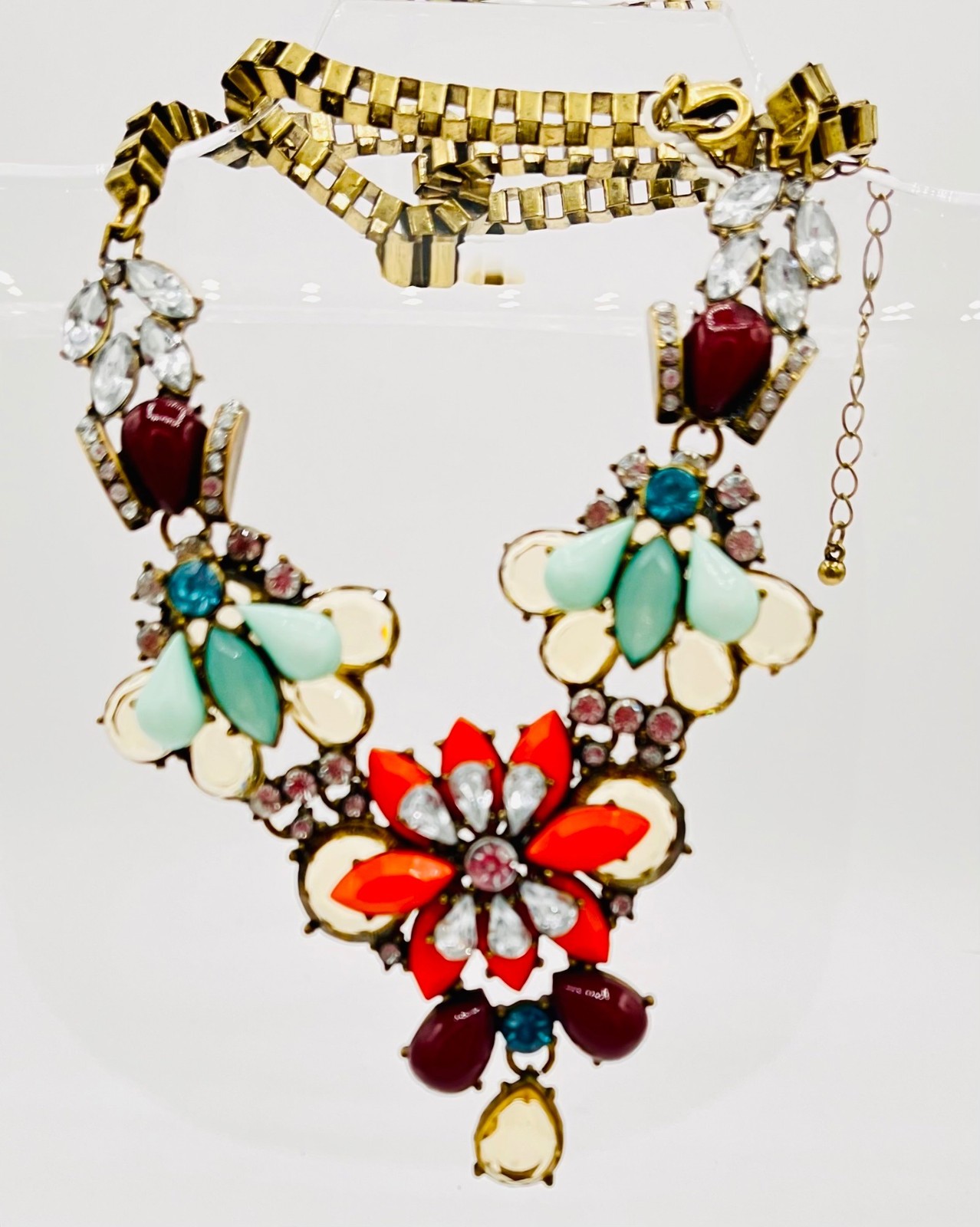 J Crew Multicolor Rhinestone Flower Adjustable Statement Necklace |Back to Schoo