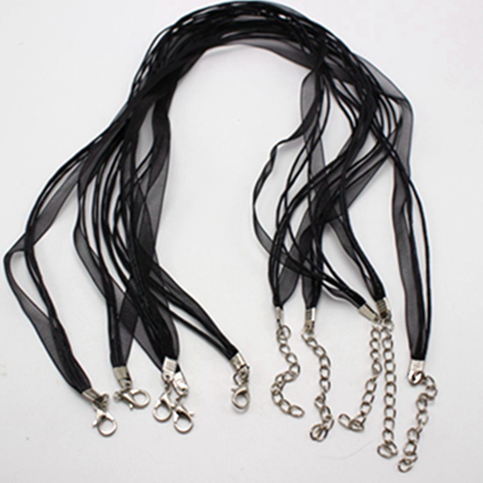 100 Black Organza Ribbon Waxen Cord Necklace 17″ Lobster Clasp Fit DIY Pendant