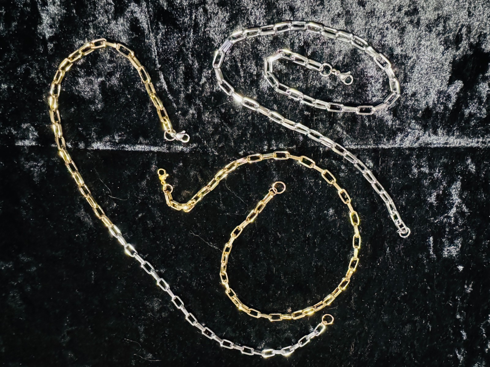 Tennis Necklace Chain Gold & Silver Color Paper Clip Mixed Clr 16,18,20,22,24″+