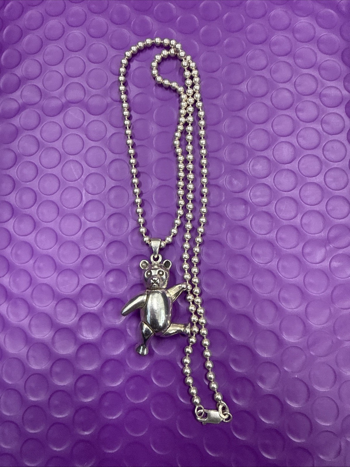 ❤️ Movable Teddy Bear Sterling Silver Pendant Chain 20” Necklace (1030)