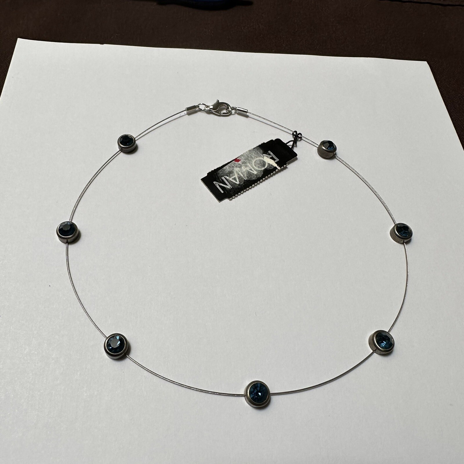 ROMAN Blue Rhinestone Gunmetal & Silver Tone Necklace 16 Inch NWT