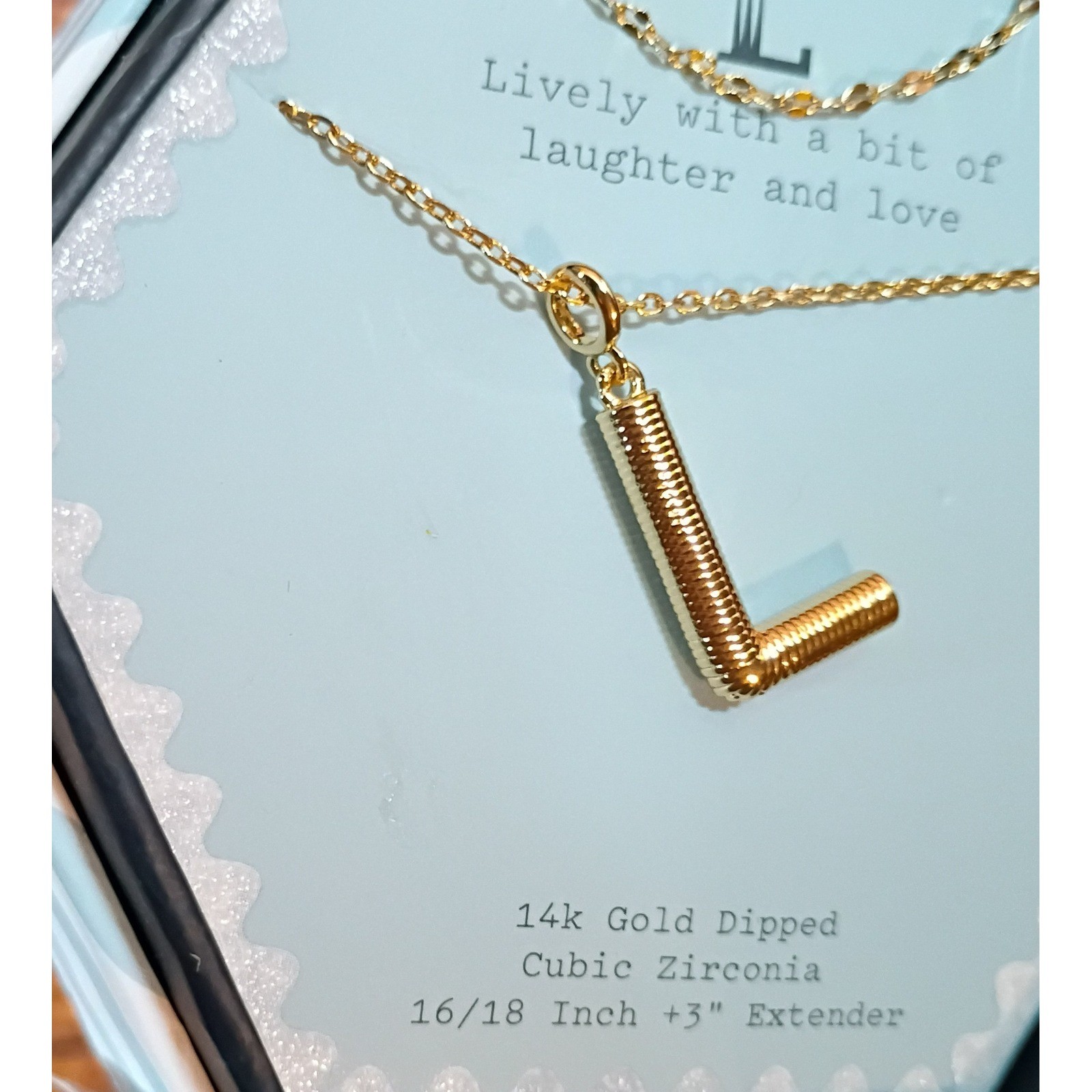 A New Day 14k Gold Dipped Initial L Pendant Necklace Cubic Zirconia NIB