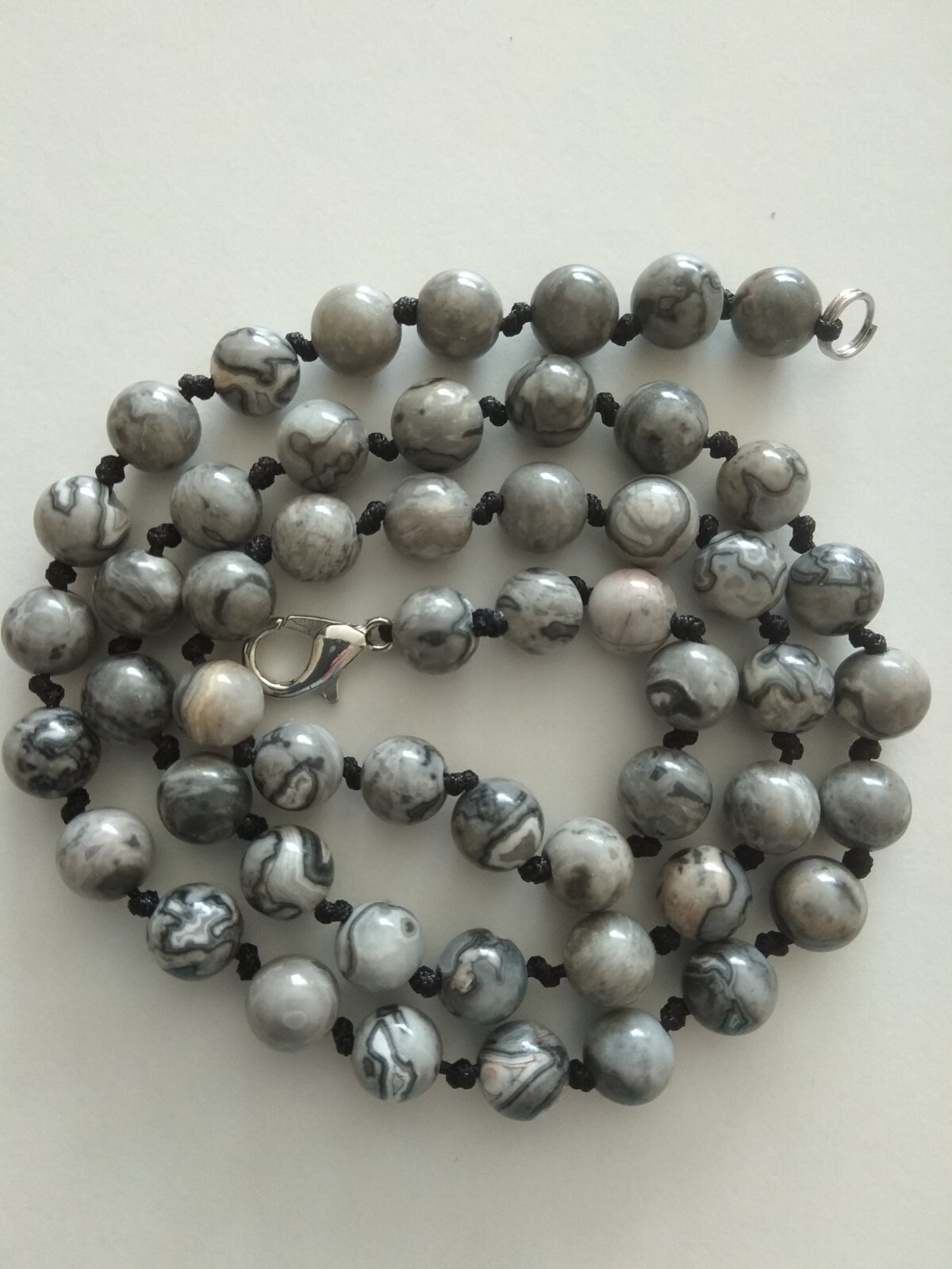 Beautiful 6mm Natural Black-Grey Map Stone gems beads necklace 18″-UK seller 525