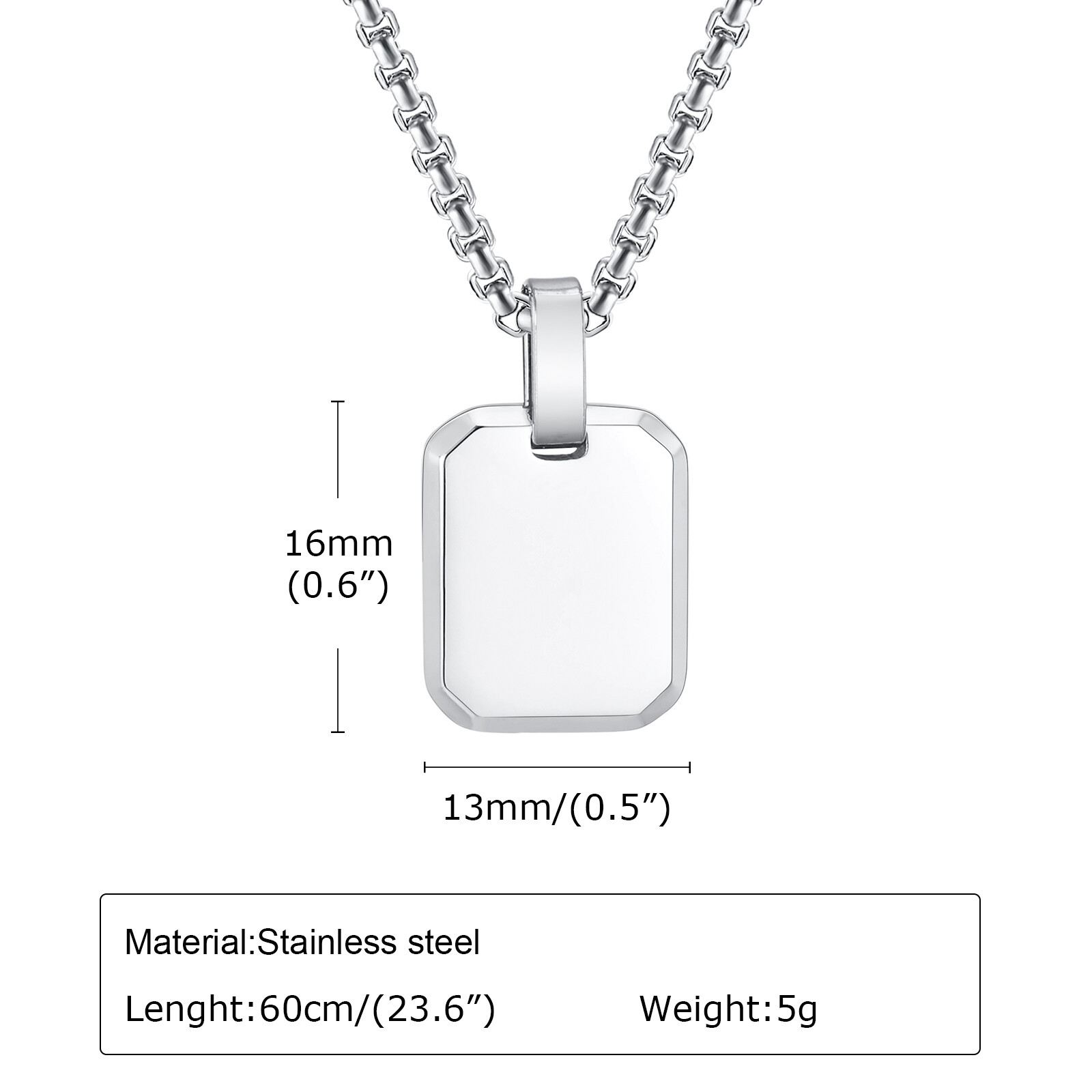 Vnox Free Engraving Unisex Geometric Necklaces, Square Pendant Women Men Jewelry