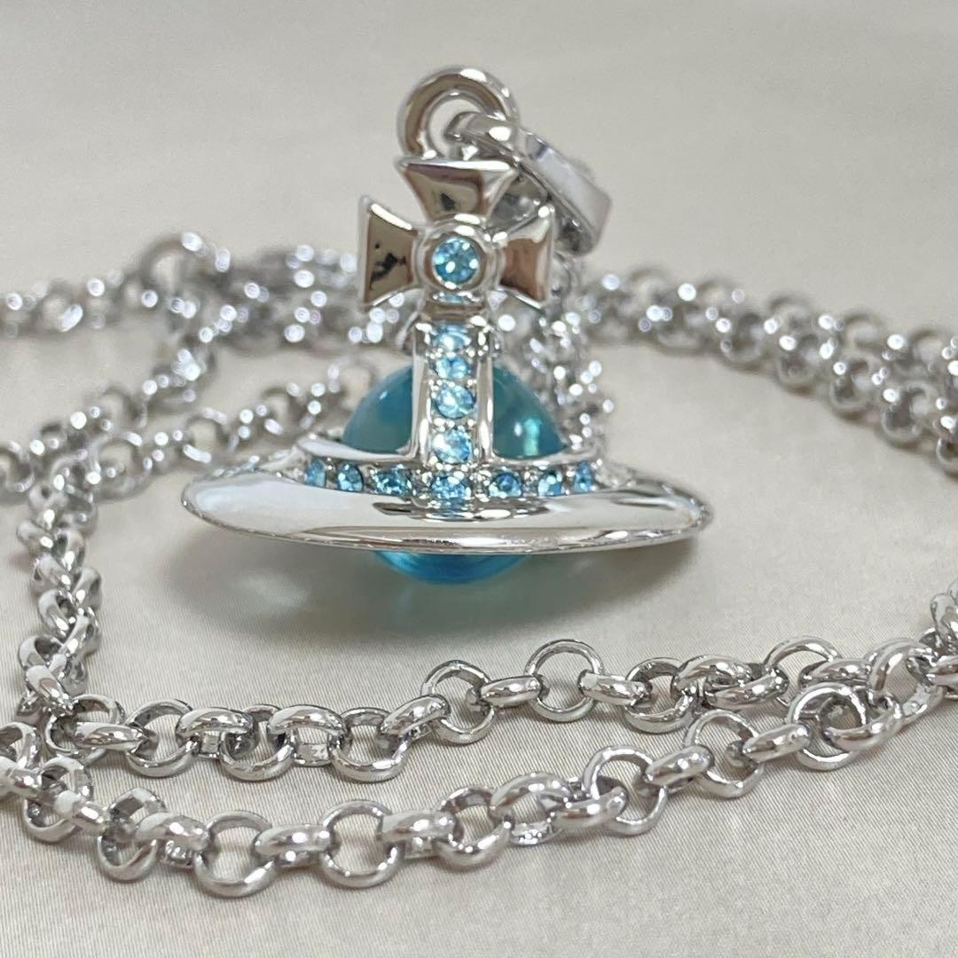 Vivienne Westwood Necklace Tiny Orb Silver x Ice Light Blue w/Pouch NO BOX