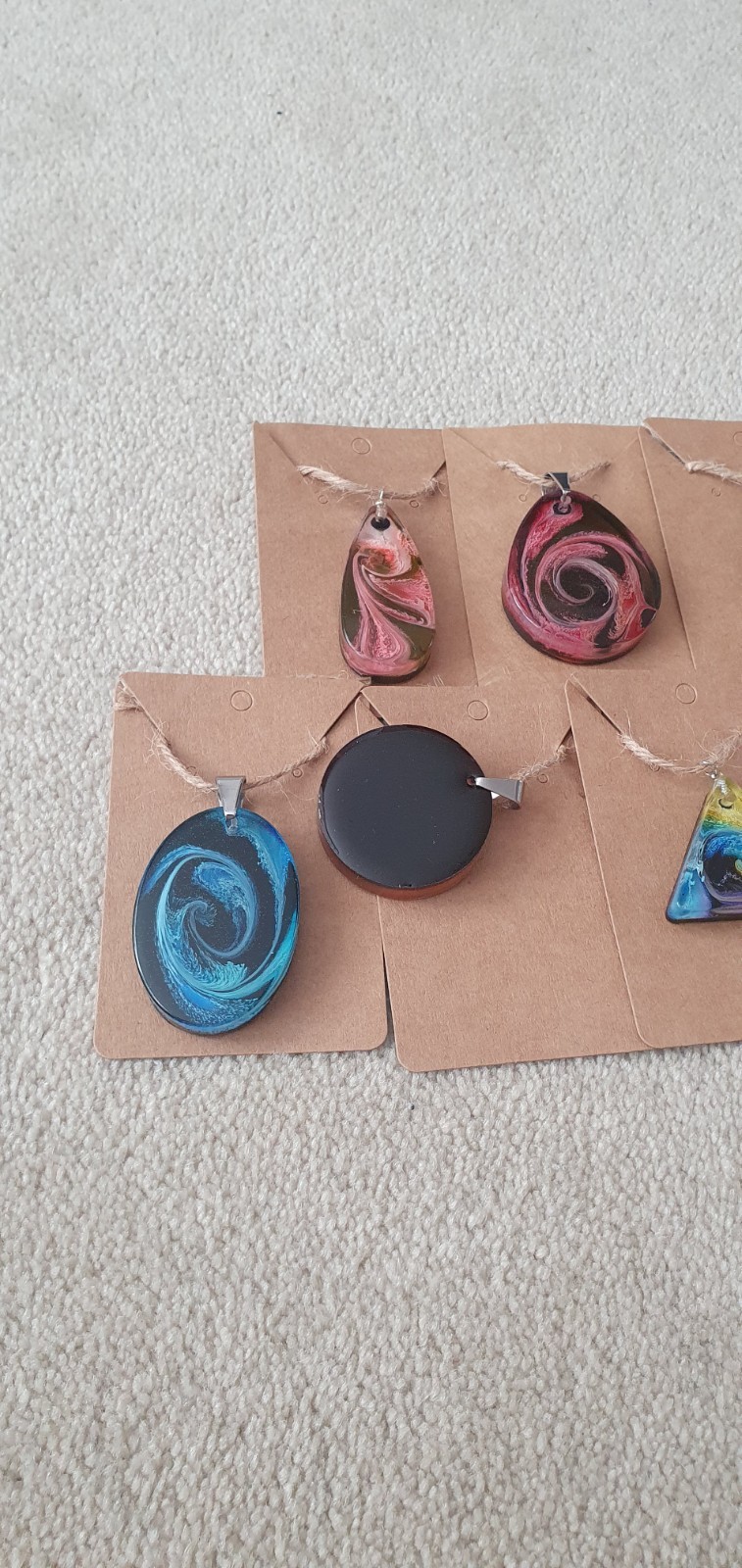Lot Of 7 Handmade Epoxy Resin Multi Colour Swirl Pendants. Brand New