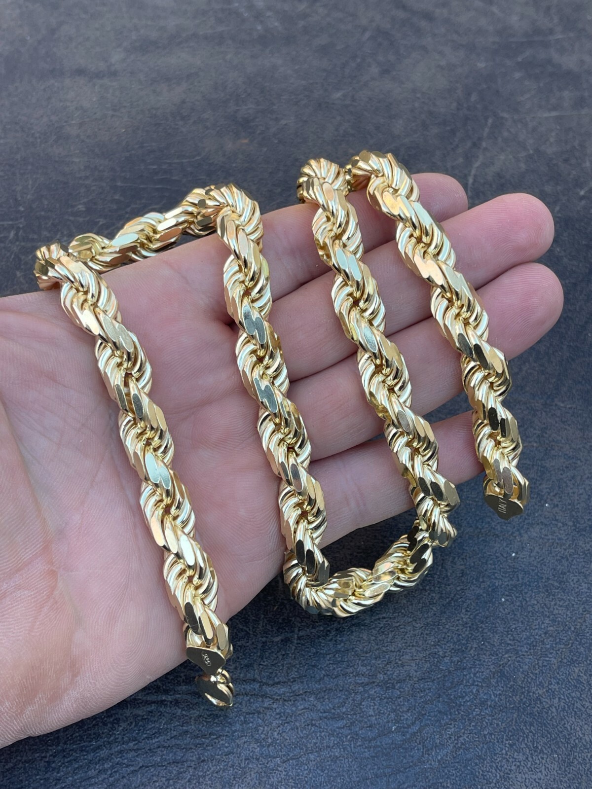 11mm Thick Mens Rope Chain 14k Gold Over Real Solid 925 Sterling Silver Necklace