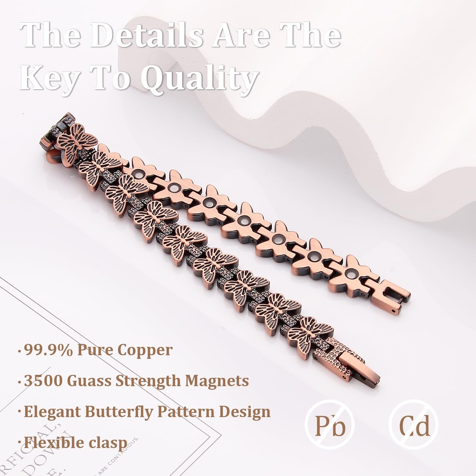 Pure Copper Magnetic Link Bracelet Butterfly Arthritis Pain Relief Therapy Women