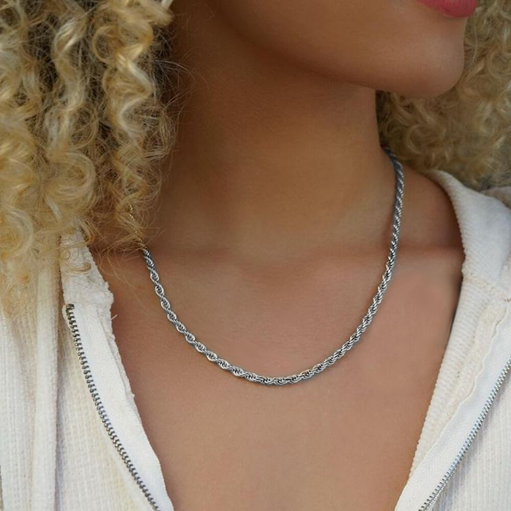 4MM Italian Sterling Silver Rope Link Chain Necklace 925 Silver Chain UNISEX