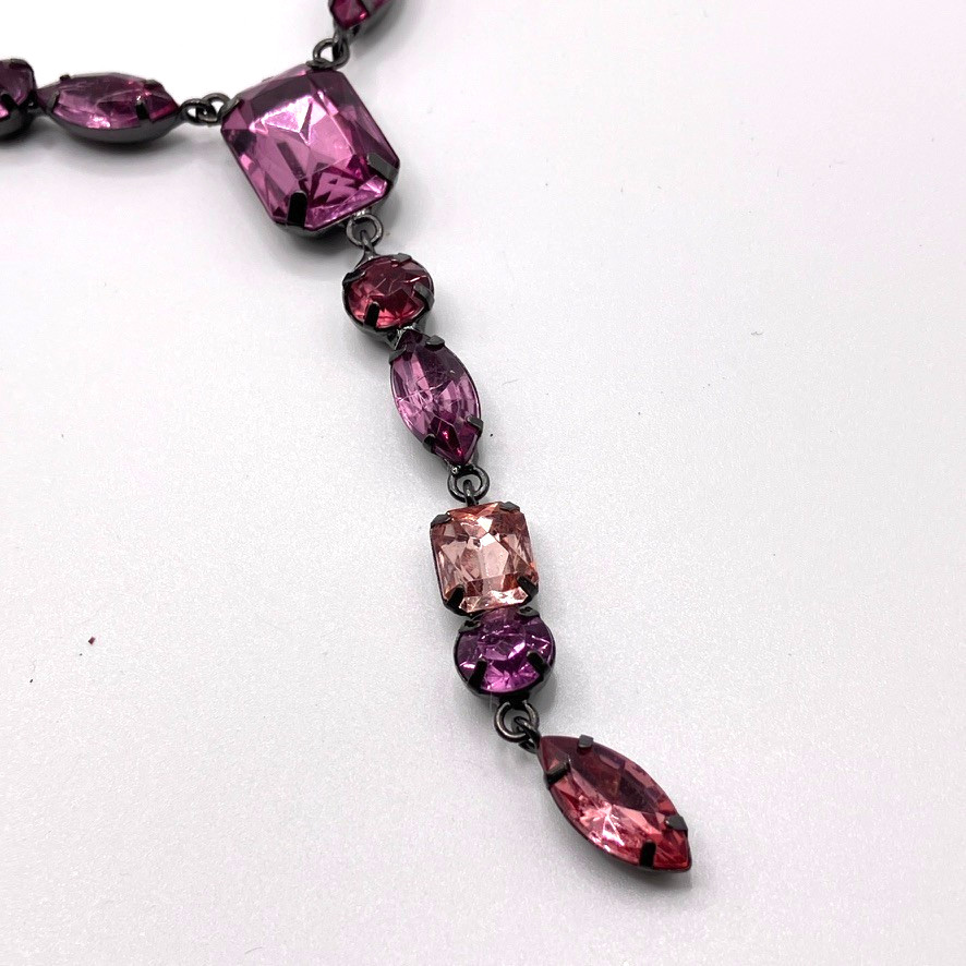 Pink Y Drop necklace black tone metal 46cm adjustable Next costume jewellery