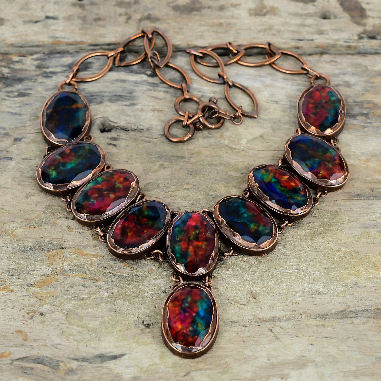Ammolite Copper Bestie Gift Electroformed Chain Adjustable Necklace 18.0″