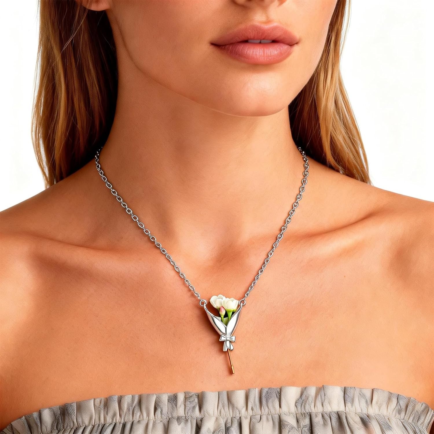 Bouquet Necklace Flower Holder Necklace Pendant Floral Vase DIY Necklace Gift