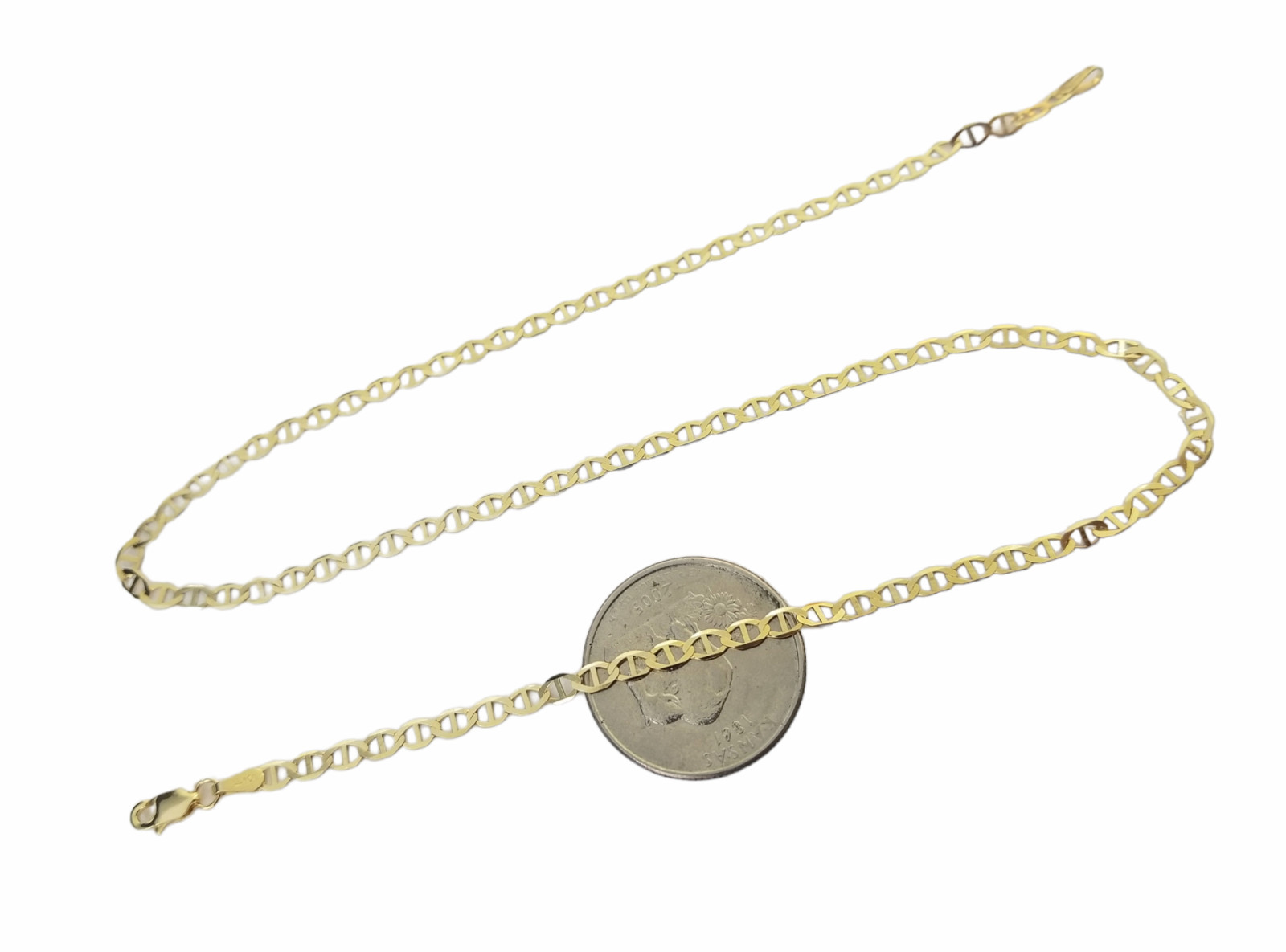 Real 10k Yellow Gold Mariner Anchor Link Chain 3mm Necklace 16 18 20 24 Inch