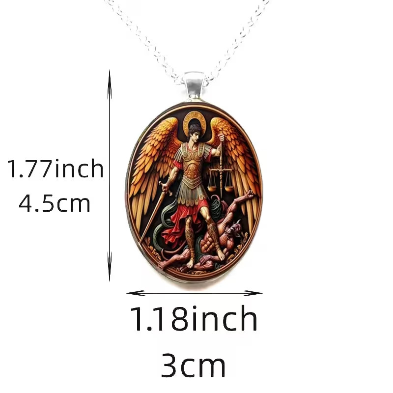 Oval-shaped necklace of Archangel Michael pendant necklace with gift box