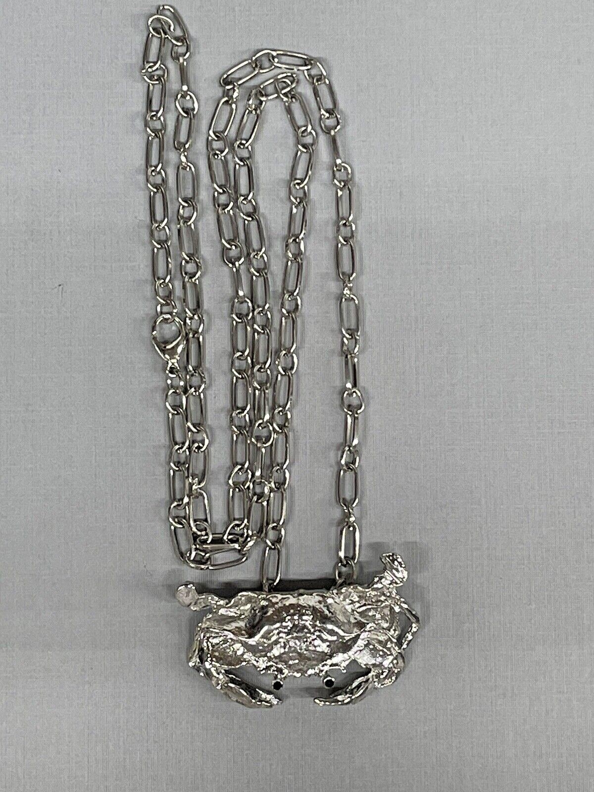 Crab LG Silver Necklace 30” Rhodium Coastal Sea Life Fashion Jewelry NEW