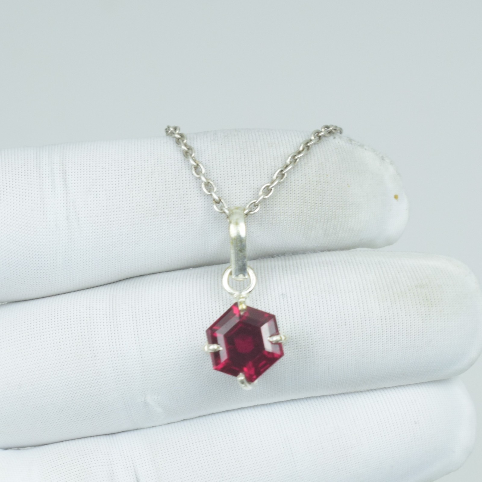 Beauty Hexagon Red Ruby Necklace, July Birthstone Gift For Her Pendant Jewelry,