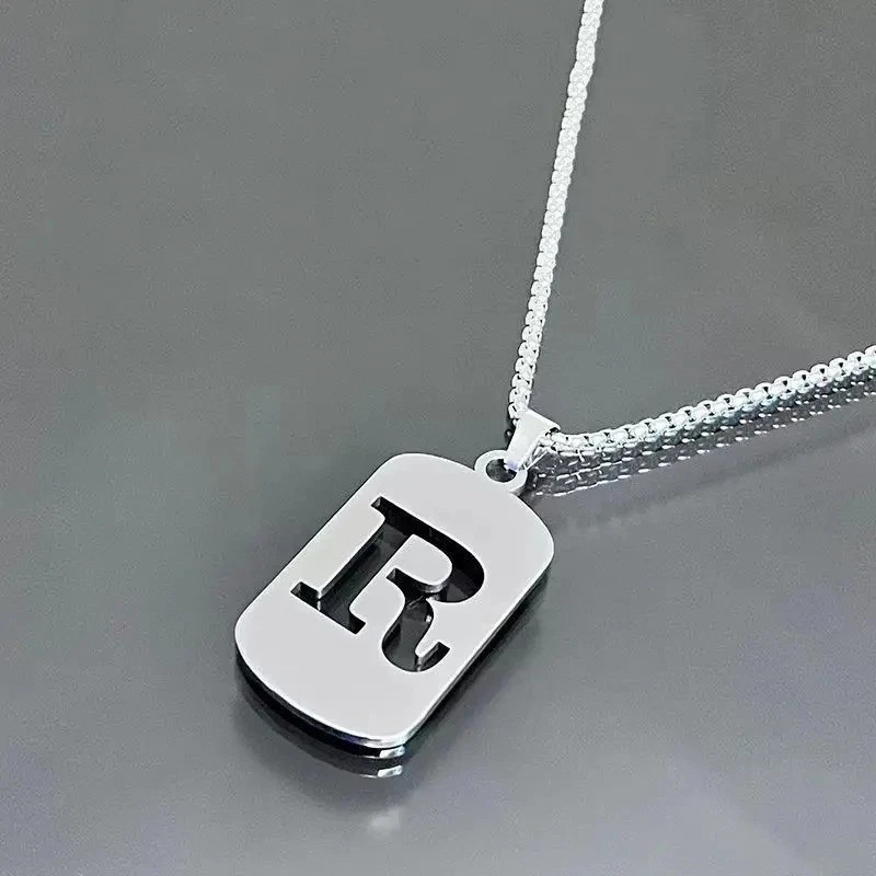 Fashion Punk A-Z Initial Tag Letter Stainless Steel Pendant Necklaces for Men