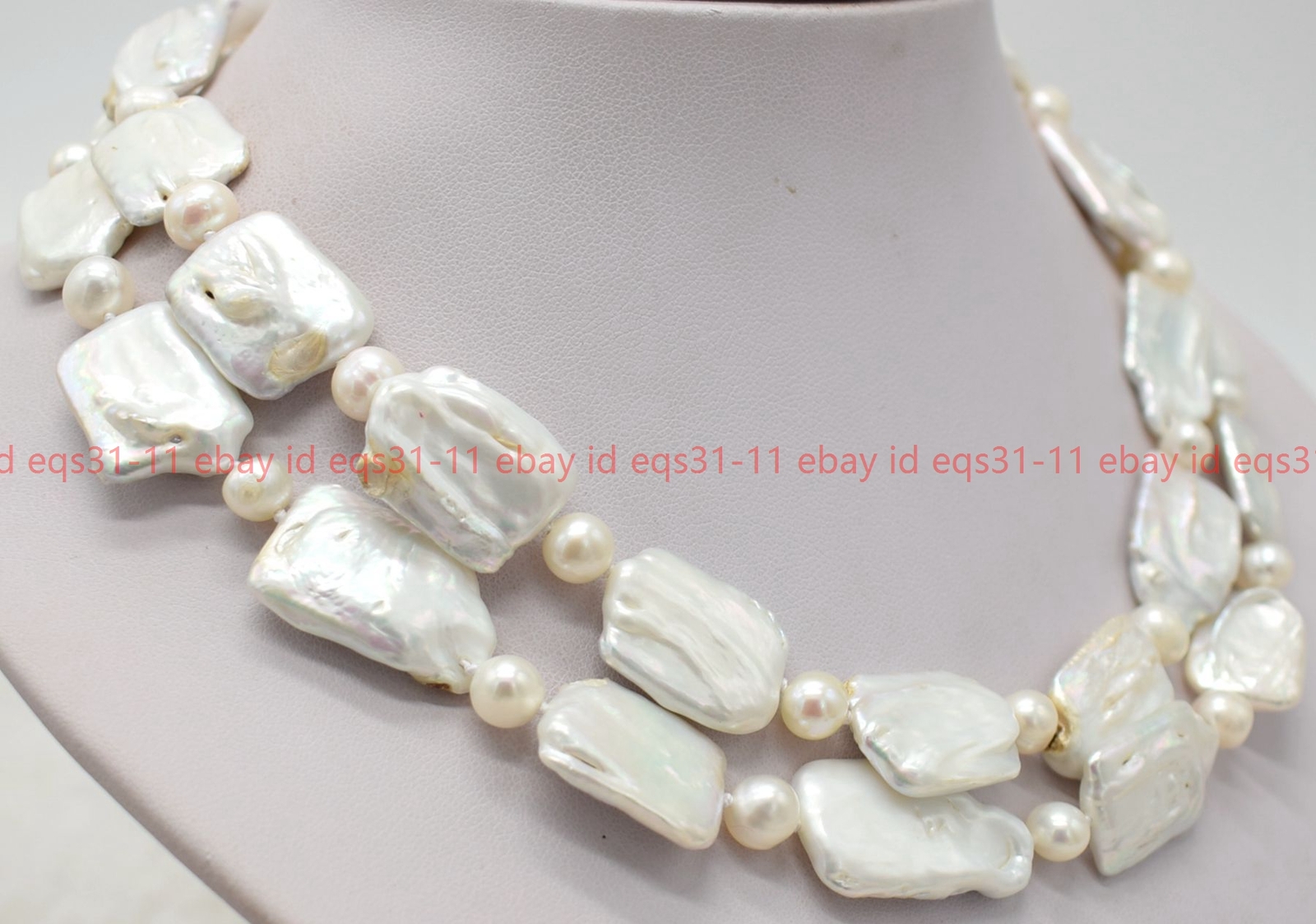 15x20mm Square & 7-8mm Round White Natural Freshwater Pearl Necklace 18-36″